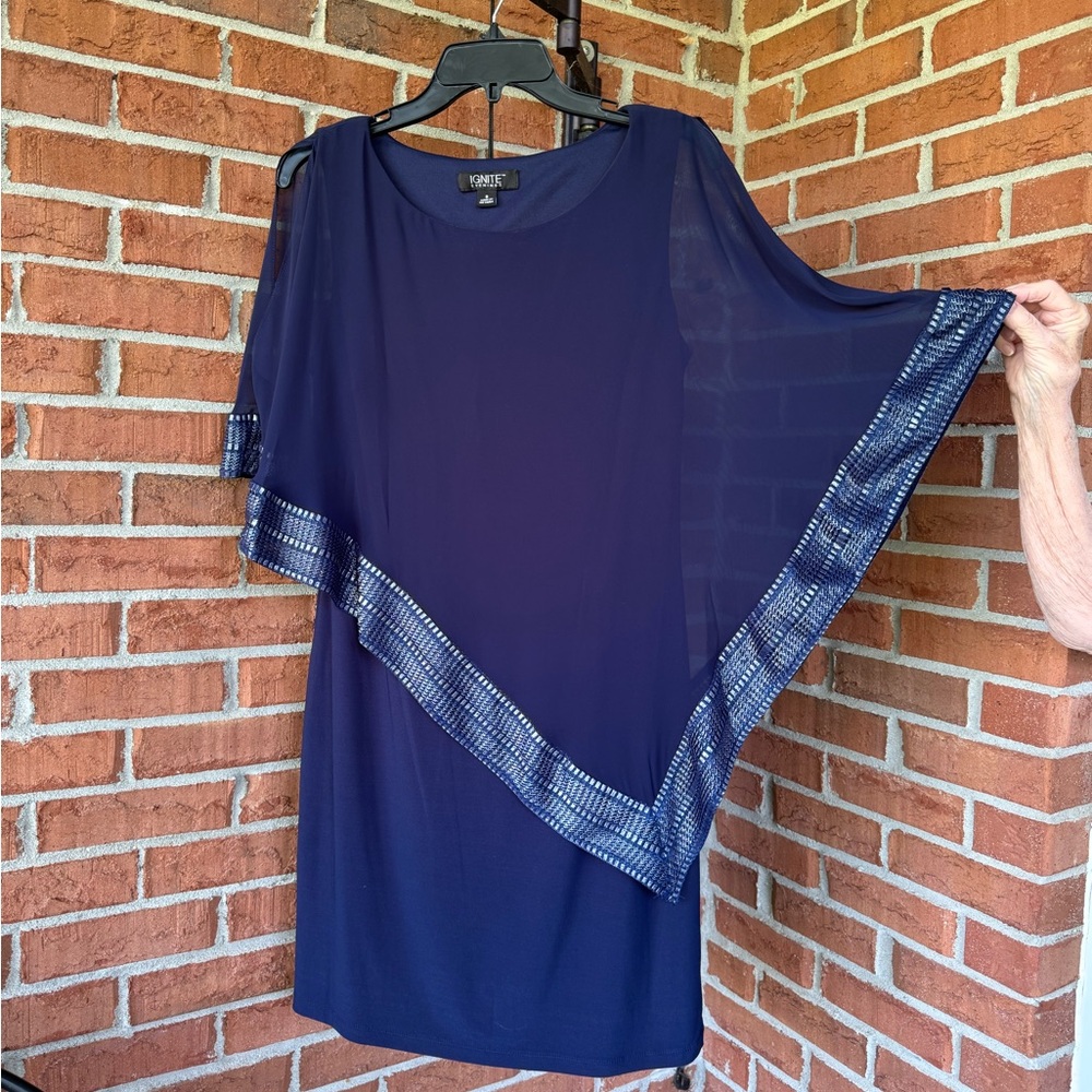 Elegant Navy Dress with Sheer Overlay